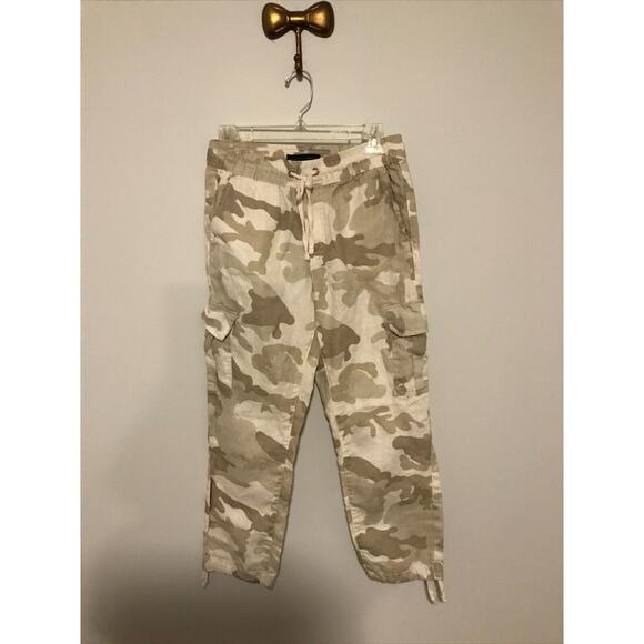 Sanctuary x Anthropologie Carefree Camouflage 100% Linen Cargo Pants - EXSM - Picture 1 of 13